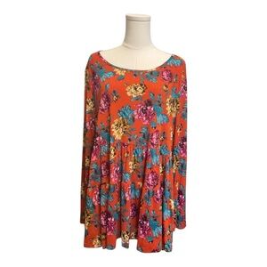 Floral Long Sleeve Tunic Top ribbed